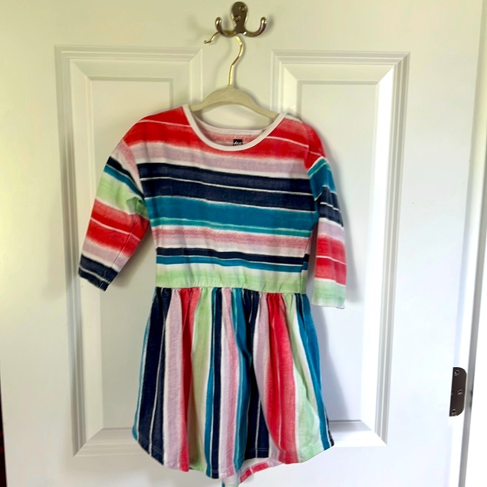 Coastal Stripe Dress Toddler Girl Size 3 Tea Collection 3/4 Sleeve